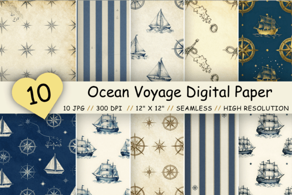 Download Ocean Voyage Digital Paper Pack, Sailing - Premium Resources