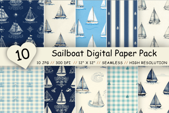 Download Sailboat Digital Paper Pack, Coastal - Paper pack Collection