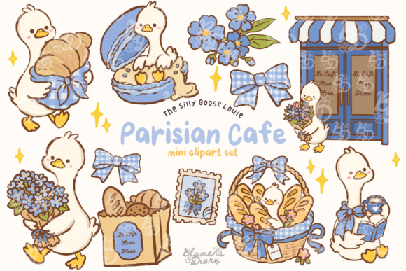 Download Kawaii Goose Parisian Cafe Clipart - Clipart Collection