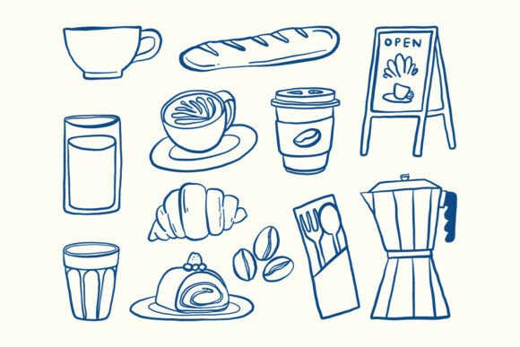 Download Cafe Doodle Line Art Clipart Set - Clipart Collection