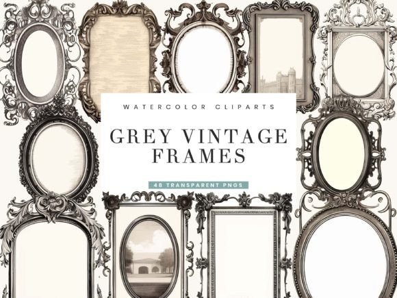 Download Grey Vintage Frames Clipart Png Bundle - Clipart Collection