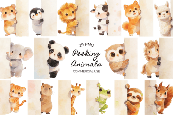 Download Peeking Animals Watercolor Clipart Cute - Clipart Collection