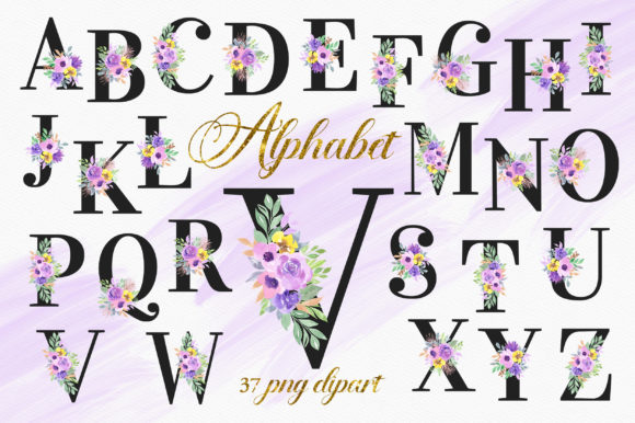 Download Violet Floral Alphabet Numbers Clipart - Clipart Collection
