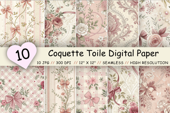 Download Coquette Toile Digital Paper Pack - Paper pack Collection
