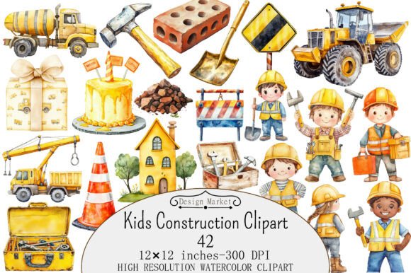 Download Watercolor Kids Construction Clipart - Clipart Collection