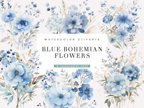 Download Watercolor Blue Bohemian Flower Clipart - Clipart Collection