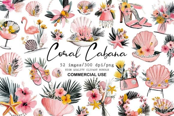 Download Coral Cabana Watercolor Clipart Set - Clipart Collection
