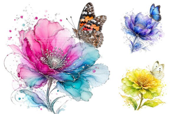 Download Alcohol Ink Flowers &amp; Butterfly Clipart - Clipart Collection