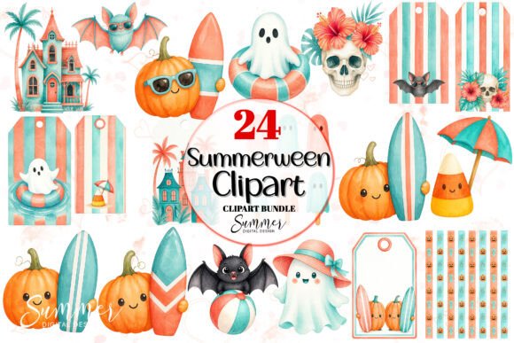 Download Summerween PNG Coral Teal Clipart Bundle - Clipart Collection