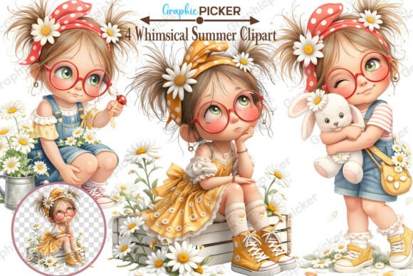 Download Whimsical Summer Daisy Girl Clipart - Clipart Collection