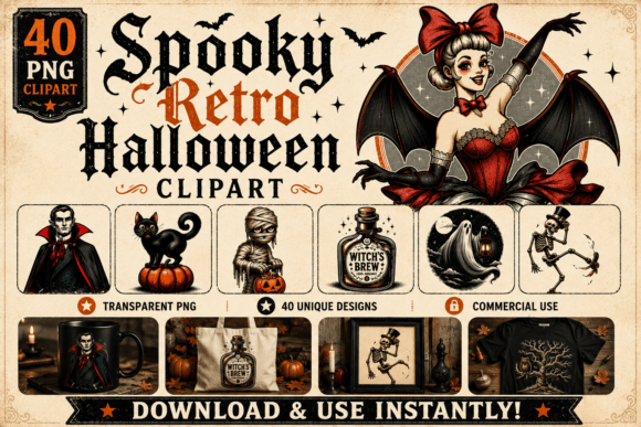 Download Retro Halloween Clipart Collection Vol.3 - Clipart Collection
