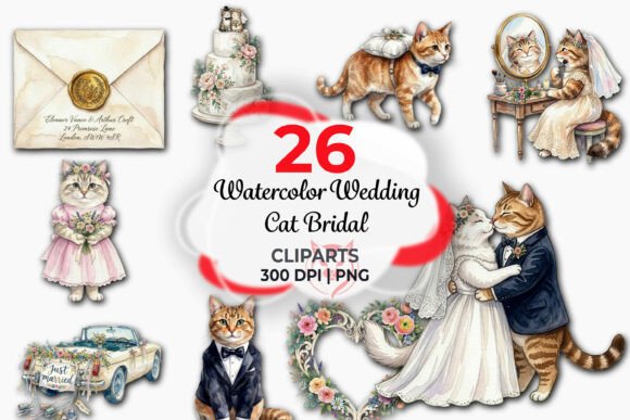 Download Watercolor Wedding Cat Bridal Clipart - Clipart Collection