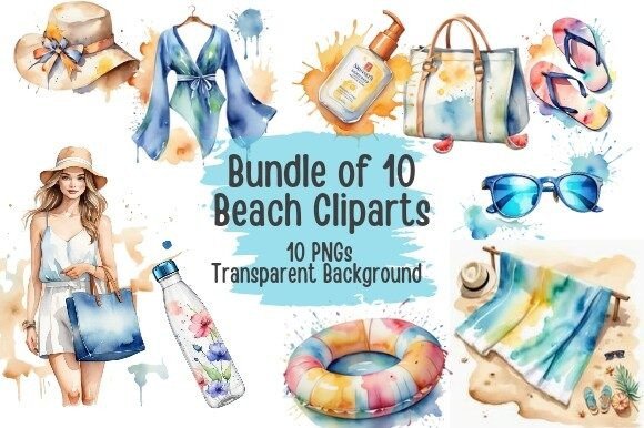 Download Ten High-Res Watercolor Beach Cliparts - Clipart Collection