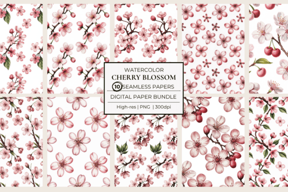 Download Cherry Blossom Watercolor Patterns - Watercolor patterns Collection