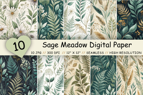 Download Sage Meadow Digital Paper Pack, Seamless - Paper pack Collection