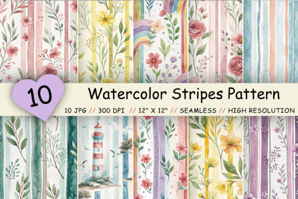 Download Watercolor Stripes Digital Paper Pack - Paper pack Collection