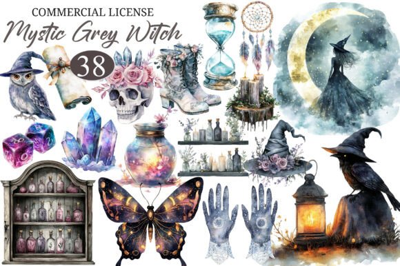 Download Watercolor Mystic Grey Witch Clipart - Clipart Collection