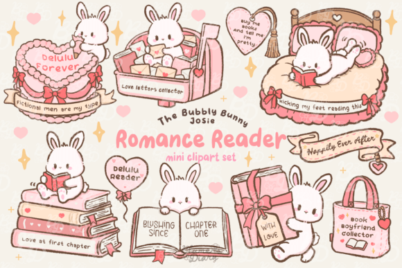 Download Kawaii Romance Reader Bunny Clipart - Clipart Collection