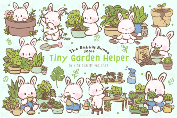Download Kawaii Garden Bunny Clipart PNG Set - Clipart Collection