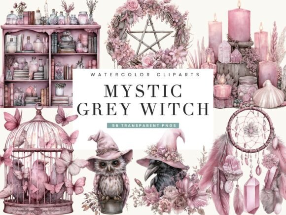 Download Watercolor Mystic Grey Witch Clipart - Clipart Collection