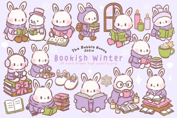 Download Kawaii Bunny Bookish Winter Clipart - Clipart Collection