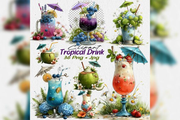 Download Whimsical Tropical Drink Clipart Set - Clipart Collection