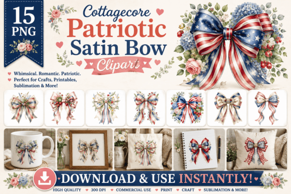 Download Cottagecore Patriotic Satin Bow Clipart - Clipart Collection