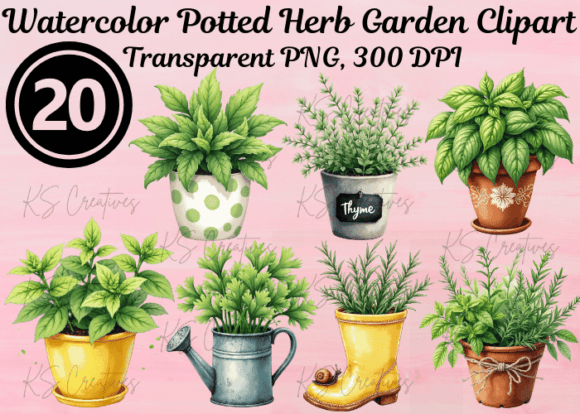 Download Watercolor Potted Herb Garden Clipart - Clipart Collection